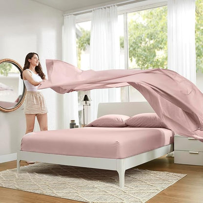 Comfort Spaces 100% Cotton Sheets Twin XL, Breathable & Ultra Soft Cotton Sheets, Naturally Cool Cotton Bed Sheets with 12" Elastic Pocket Fits up to 14" Mattress, All Seasons Sheet Set, Pink 3 Piece