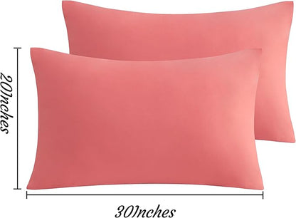 NTBAY Queen Pillow Cases Set of 2, 2 Pack Brushed Microfiber 20x30 Pillow Cases, Soft, Wrinkle, Fade, Stain Resistant Coral Pink Pillow Cases with Envelope Closure, 20x30 Inches, Coral Pink