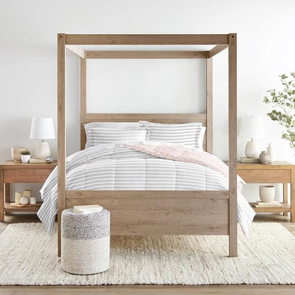 LINENS & HUTCH Comforter Set Patterned Microfiber All Season Down-Alternative Ultra Soft Bedding in Pressed Flowers - King/Cal-King Pressed Flowers Pink