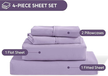 King Size Sheets Set, 4 Pieces Hotel Luxury Soft Microfiber Bed Sheets Set, Up to 16" Deep Pockets, Oeko-Tex Sheets with Elastic, Breathable, Wrinkle Free (Purple, King)