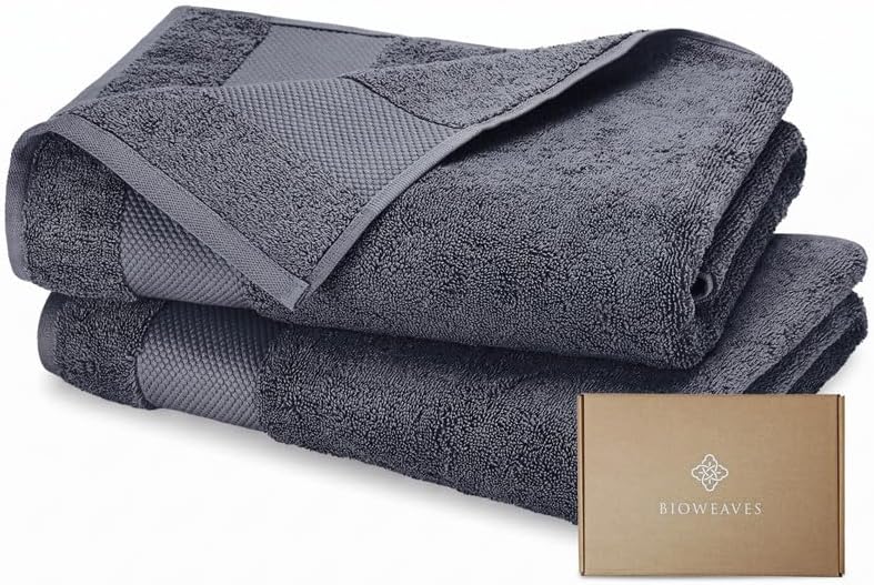 BIOWEAVES 100% Organic Cotton Bath Sheet Set of 2 | Soft Oversized Bath Towels | 700 GSM Premium Bath Towel Sheet Set GOTS Certified - Charcoal