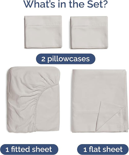 100% Rayon Derived From Bamboo - Bamboo Sheets Full Size - Cooling Sheets for Full - Soft, Breathable & Hotel Luxury Bedding - 1 Flat & 1 Fitted & 2 Pillowcases w/ 16 Inch Deep Pockets - Light Grey