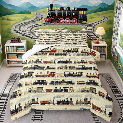 Feelyou Kids Vintage Train Comforter Set Queen Size Boys Girls