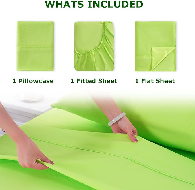 Twin XL Size Bed Sheet Set - 3 Piece Soft Microfiber Sheets with Deep Pockets, Cooling Technology, and Wrinkle-Free Pillowcase. Hotel-Quality, Durable Bedding, Sharp Green