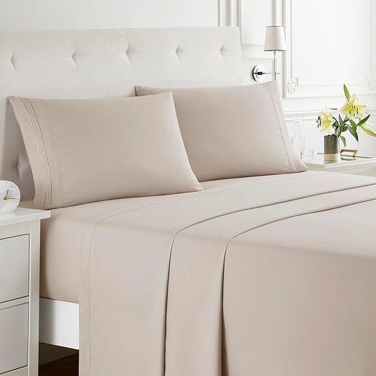 Clara Clark Bed Sheets, Premier 1800 Series Bed Sheet Set, Deep Pocket, Wrinkle, Fade, Stain Resistant, Luxury Soft Bedding Sheets & Pillowcases, California King, Linen