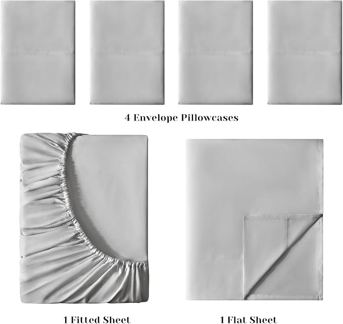 BYSURE Hotel Luxury Bed Sheets Set 4 Pieces(California King, Light Gray) - Super Soft 1800 Thread Count 100% Microfiber Sheets with Deep Pockets, Wrinkle & Fade Resistant