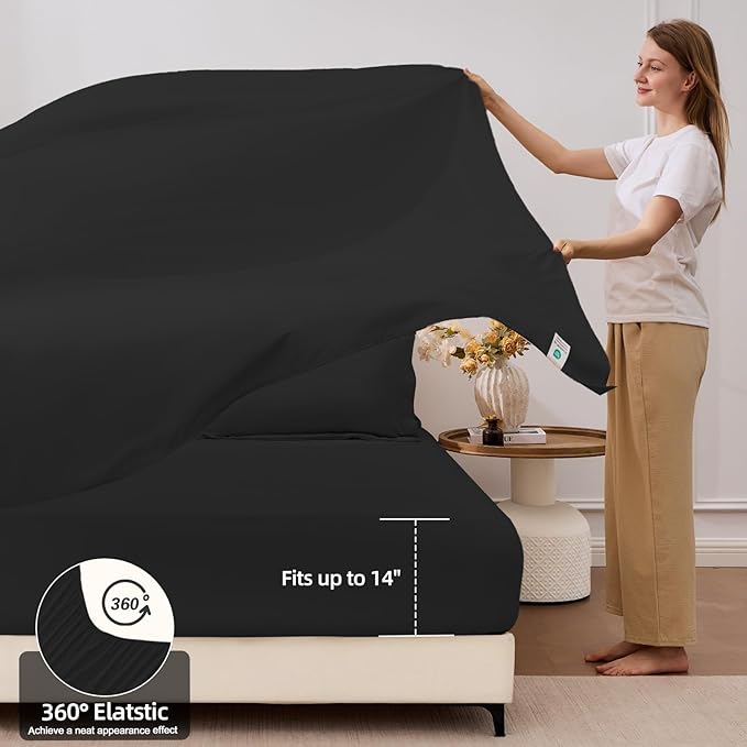 FUANNA 7 Pieces Queen Comforter Set, All Season Bed in a Bag Queen Size, Luxury Soft Bedding Sets with Comforter, Flat Sheet, Fitted Sheet, Pillowcases & Pillow Shams, Black