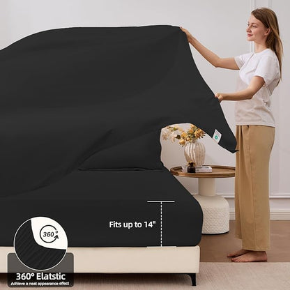 FUANNA 7 Pieces Queen Comforter Set, All Season Bed in a Bag Queen Size, Luxury Soft Bedding Sets with Comforter, Flat Sheet, Fitted Sheet, Pillowcases & Pillow Shams, Black