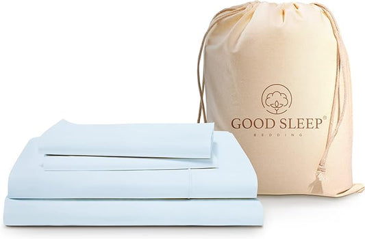 Good Sleep Bedding Full Size Bed Sheets - 100% Egyptian Cotton Sheets Full Size Bed, 4Pc, 1000 TC, Full Sheet Set, Luxury Sateen Weave, Soft, 16" Deep Pocket Full Size Sheets Set - Light Blue Sheets