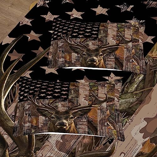 Tailor Shop Deer Comforter Sets for Boys Kids Teens,American Flag Camo Bedding Sets Queen Size Hunting Comforter Sets Woodland Moose Wildlife Forest Bed Set, with 1 Comforter 2 Pillowcase…