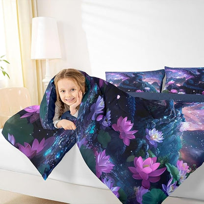 Feelyou Dragon Kids Comforter Set Twin Size Dragon Stuff Bedding Set Wild Life Duvet Quilt for Kids Boys Girls Bedroom Magic Wildlife Decor Blue Purply Ultra Soft Breathable