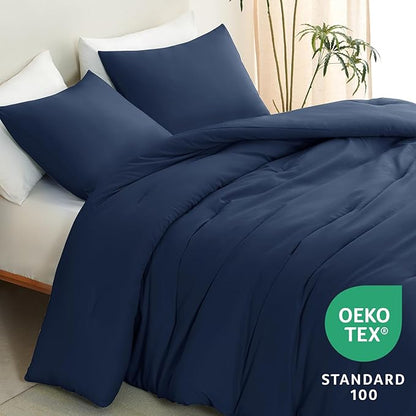 CozyLux California King Comforter Set Navy Blue, 3 Pieces Cal King Solid Breathable Quilted Bedding Sets All Seasons, Luxury Soft Lightweight Bed Set with Down Alternative Comforter and 2 Pillowcases