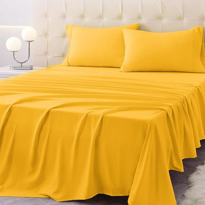 Full Size Bed Sheet Set - 4 Piece Soft Microfiber Sheets with Deep Pockets, Cooling Technology, and Wrinkle-Free Pillowcase. Hotel-Quality, Durable Bedding, Spectra Yellow