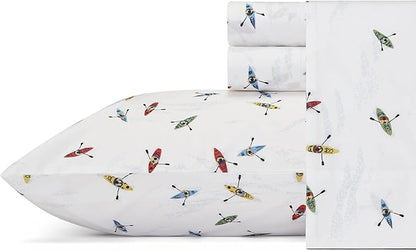 Eddie Bauer - King Sheets, Cotton Percale Bedding Set, Crisp & Cool Home Decor (Kayaks, King)
