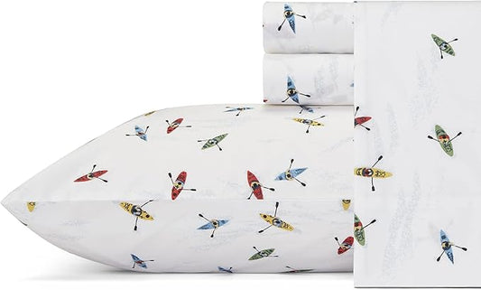 Eddie Bauer - King Sheets, Cotton Percale Bedding Set, Crisp & Cool Home Decor (Kayaks, King)