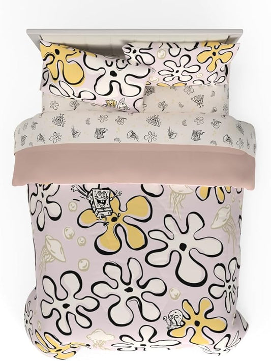 Collectibles Spongebob Squarepants Jellyfish Recycled Bedding 7 Piece Super Soft Reversible Comforter and Sheet Set, Queen, (100% Official Licensed Product) by Franco