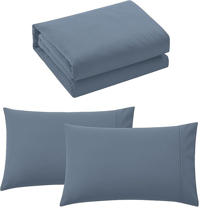 Pure Bedding Duvet Cover King Size - 3 Pieces Extra Soft Bedding Set, Includes 1 Duvet Cover 104x90 Inches with Zipper Closure & 2 Pillow Shams, Comforter Not Included, Ash Blue