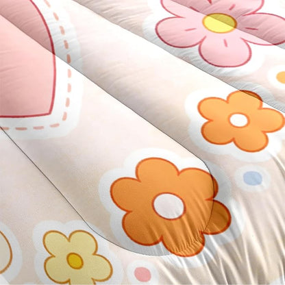 Kids Pink Cute Cat Paw Comforter Set Queen Size, 3Pcs Dorm Cat Animal Bedding Sets for Girls, 100% Washed Microfiber, Includes 1 Heart Comforter 90"x90" and 2 Pillowcases