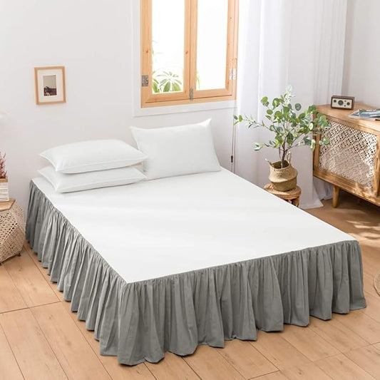 BISELINA French Linen Bed Skirt with Pleated Frills 14-Inch Tailored Drop Natural Flax Cotton Blend Dust Ruffle Soft Cozy Farmhouse Bedding (14" Full, Grey)