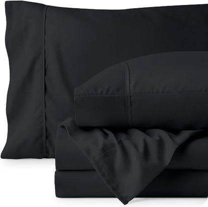 Bare Home Twin XL Sheet Set - 1800 Ultra-Soft Microfiber Twin Extra Long Bed Sheets - Double Brushed - Deep Pockets - Easy Fit - 3 Piece Set - Bedding Sheets & Pillowcases (Twin XL, Black)