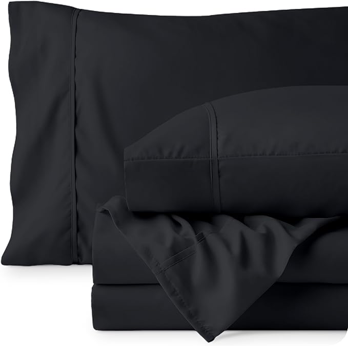 Bare Home King Sheet Set - 1800 Ultra-Soft Microfiber King Bed Sheets - Double Brushed - Deep Pockets - Easy Fit - 4 Piece Set - Bedding Sheets & Pillowcases (King, Black)