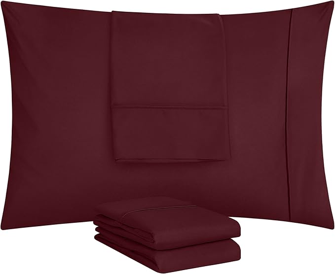 Utopia Bedding Queen Pillow Cases - 4 Pack - Envelope Closure - Soft Brushed Microfiber Fabric - Shrinkage and Fade Resistant Pillow Covers Queen Size 20 X 30 Inches (Queen, Burgundy)