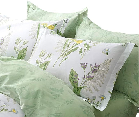 FADFAY Green Leaves Duvet Cover Set Premium 100% Cotton Daisy and Lavender Flowers Target Bedding 3-Piece：1Duvet Cover（No Comforter） + 2Pillowcases (Twin XL, Floral)…