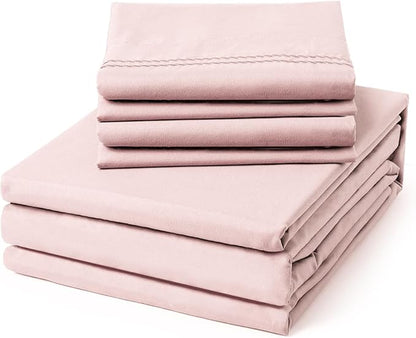 ClevaHome King Size Sheet Set - 6 Piece Soft Breathable Luxury Bed Sheet Set - Shrinkage & Fade Resistant Embroidered Bedding Sheet with Deep Pocket, 2 Extra Pillowcases (King, Barely Pink)