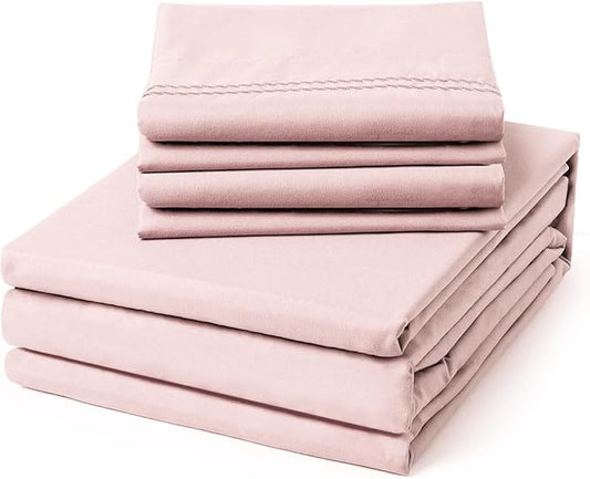 ClevaHome Full Size Sheet Set - 6 Piece Soft Breathable Luxury Bed Sheet Set - Shrinkage & Fade Resistant Embroidered Bedding Sheet with Deep Pocket, 2 Extra Pillowcases (Full, Barely Pink)