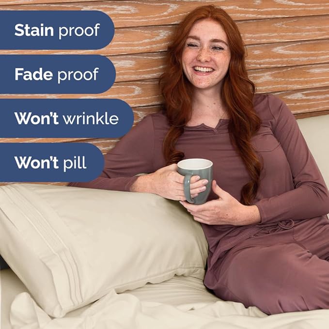 Bulk Case Pack of 16 Sheet Sets - (16) Complete Full Size Sheet Sets w/ Deep Pockets - Wholesale Bulk Bedding for Hotels, Spas & Airbnbs - Breathable, Cooling, Soft & Wrinkle Free - (Full, Off White)