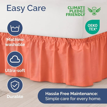 Wrap Around Dust Ruffle Bed Skirt - Coral - for Full Size Beds with 24 Inch Drop - Easy Fit Elastic Strap - Adjustable Pleated Bedskirt w/Brushed Fabric - Wrinkle Free - for Women, Men, Kids & Teens
