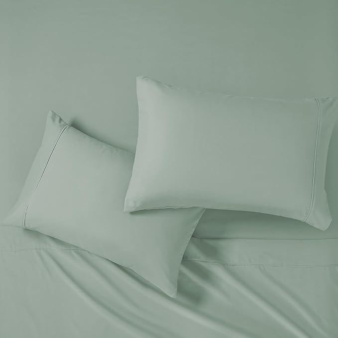 Modern Threads Soft Microfiber Solid Sheets - Luxurious Microfiber Bed Sheets - Includes Flat Sheet, Fitted Sheet with Deep Pockets, & Pillowcases Seafoam Twin