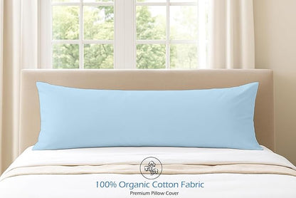 Comfort Beddings Body Pillowcase, 100% Organic Cotton 600 Thread Count Sateen, Soft Cooling Light Blue, 1-Pack, Hidden Zipper Closure, Hotel Quality, Fade & Shrink Resistant, 20 x 60 Inches