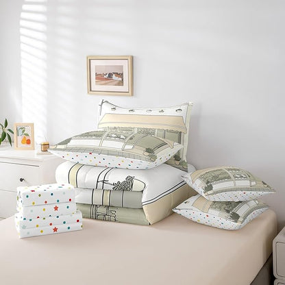 jejeloiu Cute Anime Bedding Set 7Pcs Full Size Kids Rabbit Japanese Street Comforter Set with Sheets for Boys Girls Bunny Bed in a Bag Soft Lightweight,Microfiber