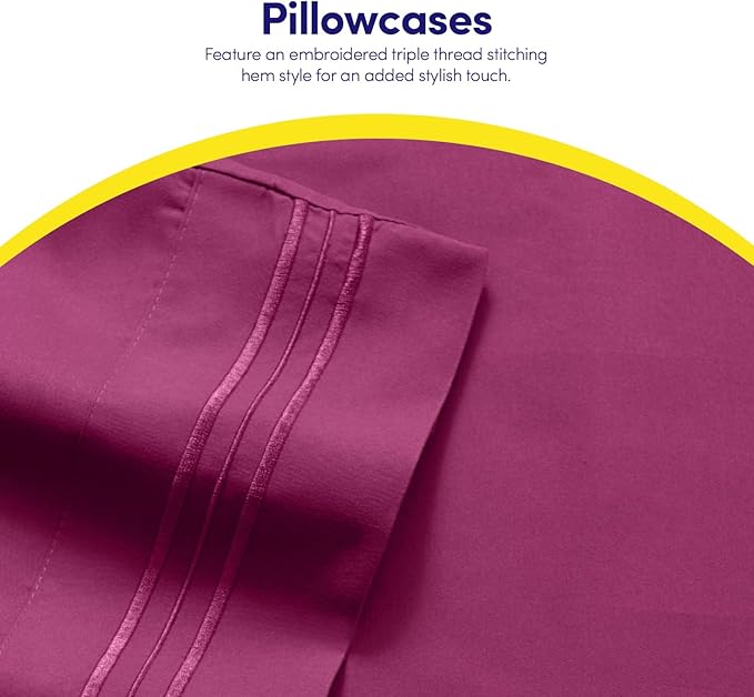 1500 Supreme Collection Full Sheet Sets Berry Purple - Luxury Hotel Bed Sheets and Pillowcase Set for Full Mattress - Extra Soft, Elastic Corner Straps, Deep Pocket Sheets, Full Berry Purple