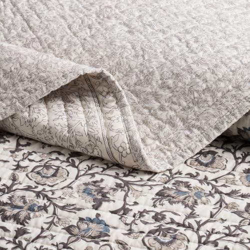 EverGrace 100% Cotton Floral Quilt Set, King Size, Taupe Warm Gray 110"×92"