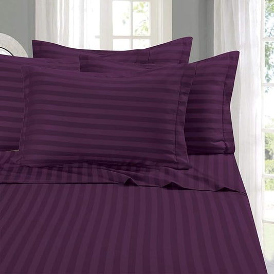 Elegant Comfort Best, Softest, Coziest 6-Piece Sheet Sets! - 1500 Premier Hotel Quality Luxurious Wrinkle Resistant 6-Piece Damask Stripe Bed Sheet Set, King Eggplant/Purple
