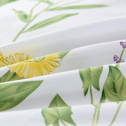 FADFAY Girls Floral Bedding Twin Duvet Cover Set Premium 100% Cotton Green Floral Yellow Daisy Purple Lavender Flowers Bedding Set 3-Piece-1Duvet Cover & 2Pillowcases