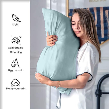 Silk Pillow Cases 2 Pack,Soft Breathable and Sliky Queen Size Pillow Cases Set of 2,Natural Mulberry Silk Pillowcase Set of 2 for Hair and Skin with Hidden Zipper (Blue Haze,20"X 30",2pcs)