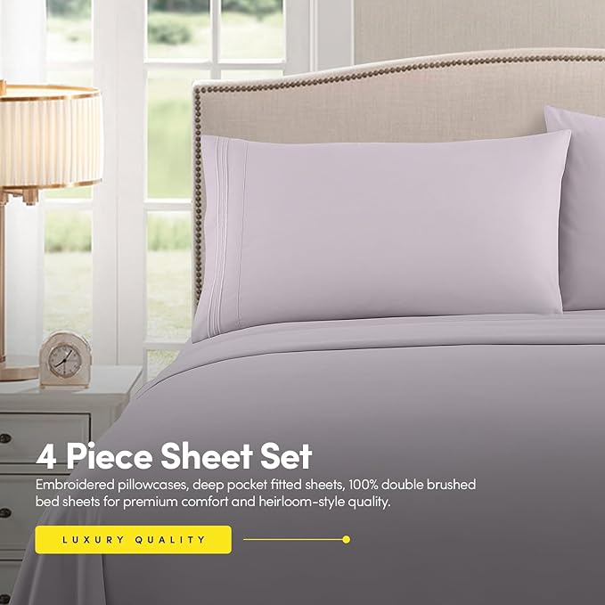 1500 Supreme Collection Twin Sheet Sets Lilac - 3 Piece Bed Sheets and Pillowcase Set for Twin Mattress - Extra Soft, Elastic Corner Straps, Deep Pocket Sheets, Twin Lilac