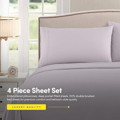 1500 Supreme Collection Full Sheet Sets Lilac - Luxury Hotel Bed Sheets and Pillowcase Set for Full Mattress - Extra Soft, Elastic Corner Straps, Deep Pocket Sheets, Full Lilac