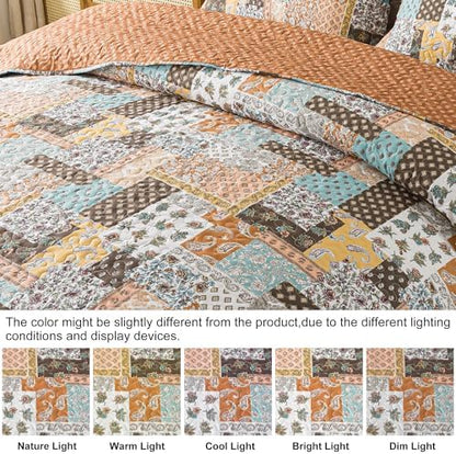 HoneiLife King Size Quilt Set - 3 Piece Microfiber Quilts Reversible Bedspreads Patchwork Coverlets Paisley Bedding Set for King Beds