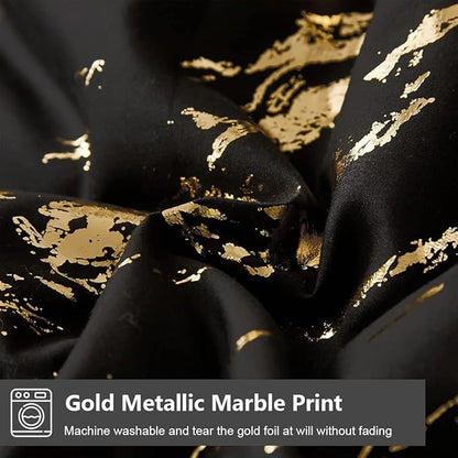 WONGS BEDDING Black Gold Metallic Marble Comforter Set King Foil Print Glitter Bedding Sets with 2 Pillowcases for All Seasons, Soft Microfiber Filling Bedding Duvet Set 103"x90"