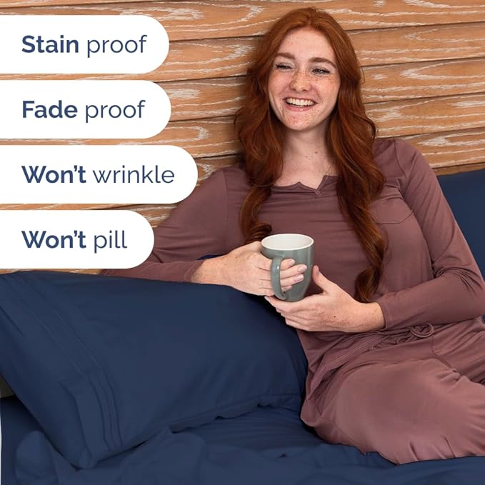 Bulk Case Pack of 16 Sheet Sets - (16) Complete Twin XL Size Sheet Sets w/ Deep Pockets - Wholesale Bulk Bedding for Hotels, Spas & Airbnbs - Breathable, Cooling & Wrinkle Free - (Twin XL, Navy Blue)