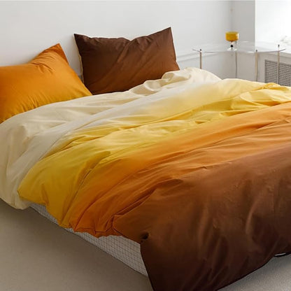 CLOTHKNOW Orange Brown Queen Comforter Set Yellow Gradient Bedding Comforter Sets Soft Yellow Queen Comforter with 2 x Pillow Cases