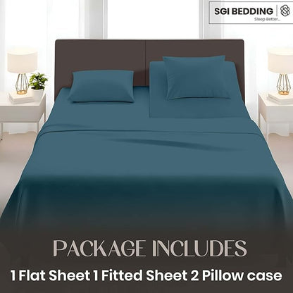 SGI bedding Adjustable Split Head Flex Top King 28" Microfiber Sheet Set – Ultra Soft, Cooling & Deep Pocket 15” Fitted, 4-Piece Breathable & Durable Bedding Set for Split King Beds -Teal