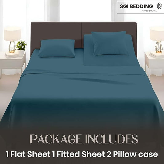 SGI bedding Adjustable Split Head Flex Top Queen 32" Microfiber Sheet Set – Ultra Soft, Cooling & Deep Pocket 15” Fitted, 4-Piece Breathable & Durable Bedding Set for Split Queen Beds -Teal