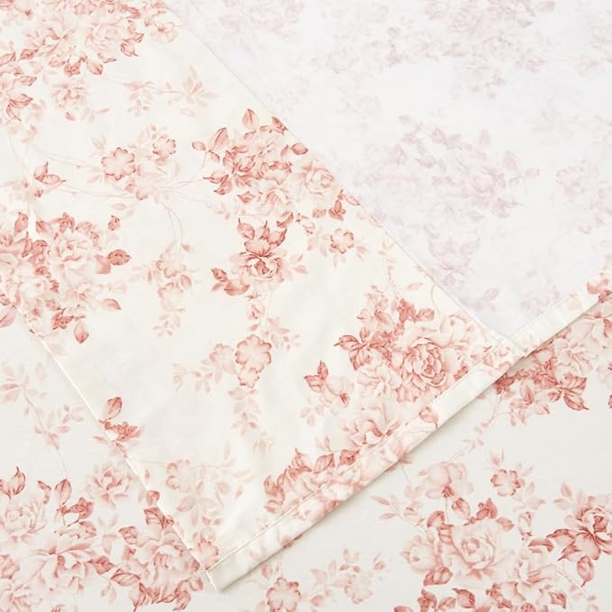 DAUAOTO 100% Cotton Bedding Printed Sheets Set for King Size Bed Up to 14" Deep Mattress, Toile Rose Floral Pattern Bedlinen Sets, Pale Red