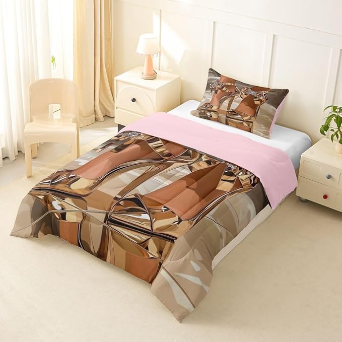 Erosebridal High-Heels Girlish Girls Comforter Set Toddler Size Romantic Fashion Bedding Set Fashionable Gorgeous Quilt for Kids Children Women Bedroom Decor Modern Minimalist Gold Down Comforter