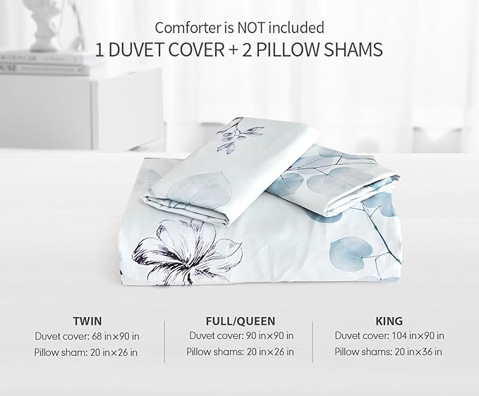 King Size Duvet Cover Set with Button Closure - Light Blue and Yellow Botanical Luxury Bedding for a Comfortable Sleeping